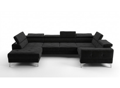 Modern Luxus Automatik Ecksofa Stoff U-Form Couch Textil Schwarz Elegant Neu