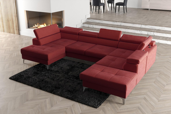 Modernes Design Polsterung Couch Wohnzimmer Ecksofa U-Form Stoff Holz Neu