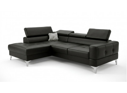 L-Form Möbel Design Schwarz Leder Holz Neu Modern Luxus Italien Ecksofa Couchen