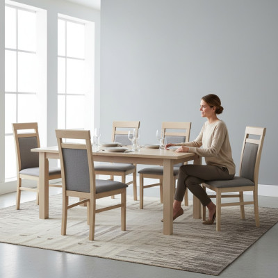 Garnitur Holz Lehn Polster Stühle Esszimmer Textil Set 6x Sessel Stuhl Gruppe