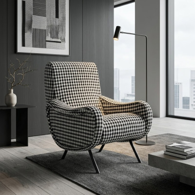 Designer Lehn Stuhl Polster Sofa 1Sitzer Edelstahl mit Textil Sessel