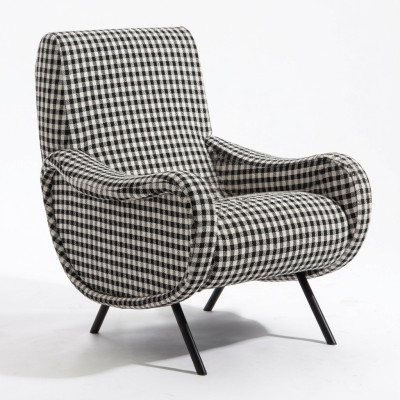 Designer Lehn Stuhl Polster Sofa 1Sitzer Edelstahl mit Textil Sessel