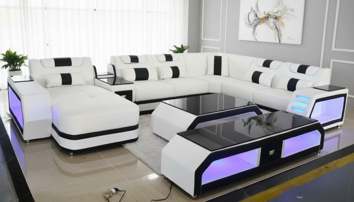 U Form Wohnlandschaft Modern Luxus Couchen Ecksofa U-Form Couch Kunstleder Weiß