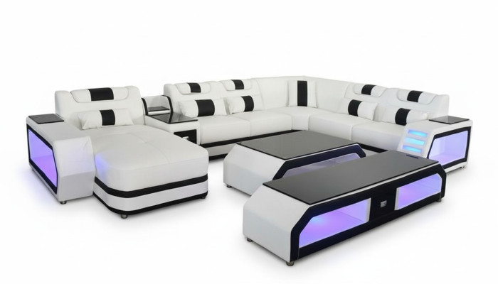 U Form Wohnlandschaft Modern Luxus Couchen Ecksofa U-Form Couch Kunstleder Weiß