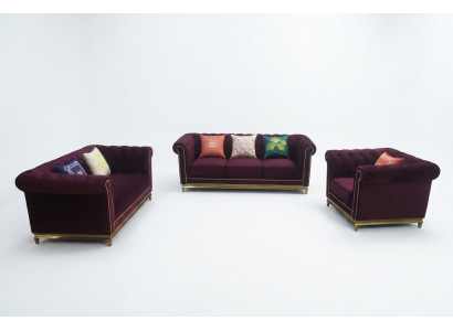 Sitzgarnitur 3+2+1 Sitzer Möbel Polster Stoff Moderne Chesterfield Design