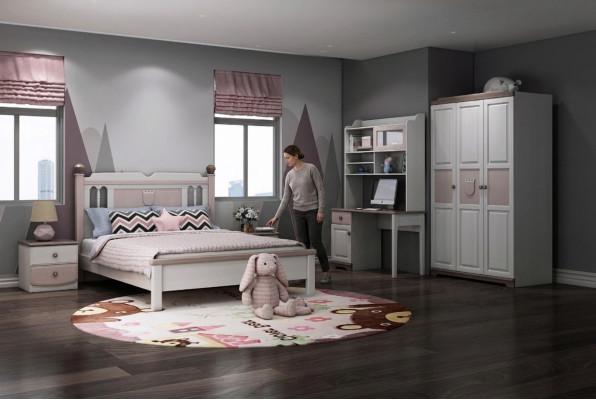 Komplett Jugendzimmer Kinderzimmer Set Bett Kleiderschrank Kommode Weiß 5tlg Neu