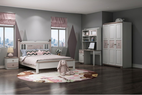 Komplett Jugendzimmer Kinderzimmer Set Bett Kleiderschrank Kommode Weiß 5tlg Neu