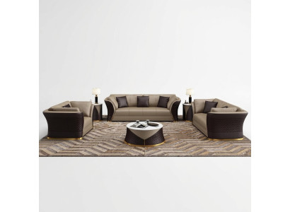Sitzgarnitur 3+2+1 Sitzer Design Polster Sofas Leder Relax Moderne Neue Braun