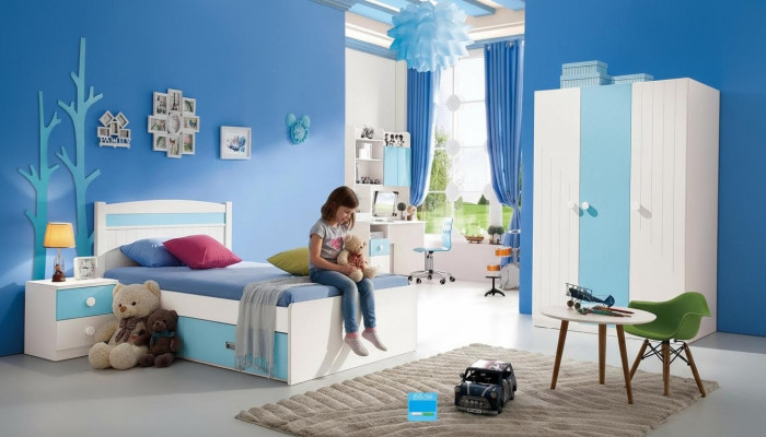 Kinder Komplett Set Jugend Zimmer Bett Kommode Schrank Tisch Büro 4 tlg. Möbel