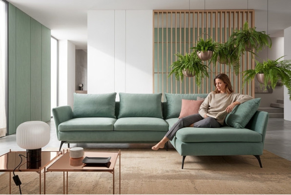 Wohnzimmer Grün Möbel Textil Sofas Ecksofa L Form Couch Polstermöbel