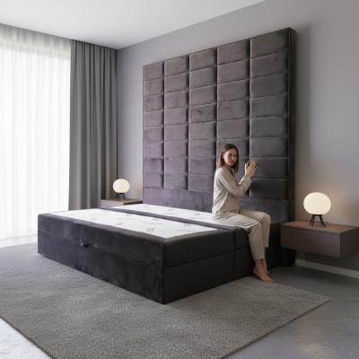 Doppelbett Polster Bett Braun 180x200 Betten Luxus Design Möbel Wand Paneel Neu