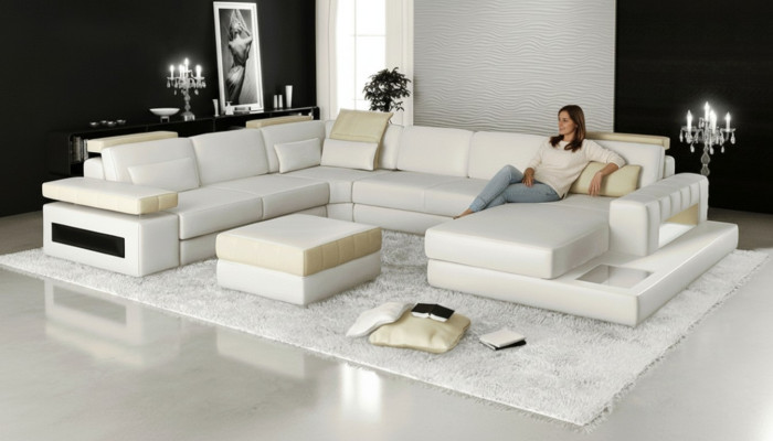 Big U Form Ecksofa Sofa Couch Polster Leder Textil Stoff Wohnlandschaft