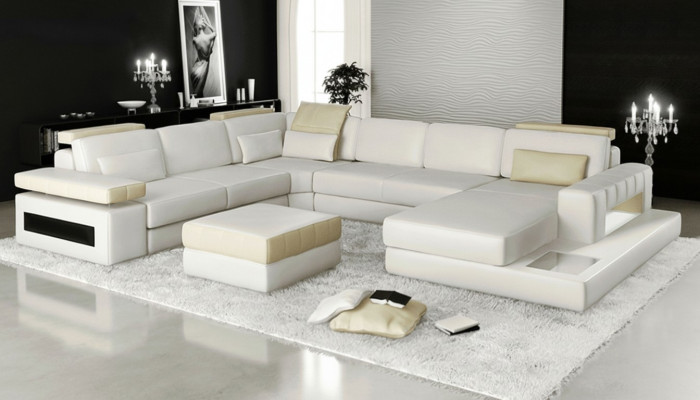 Big U Form Ecksofa Sofa Couch Polster Leder Textil Stoff Wohnlandschaft