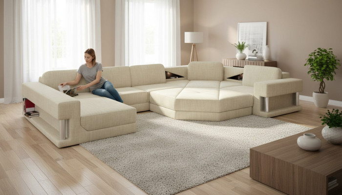 Design Ecksofa Stoff Moderne Sofas U-Form Wohnlandschaft Polsterecke Möbel Neu