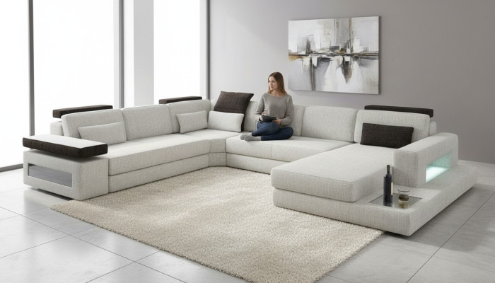 Textilsofa Couch Wohnlandschaft U-Form Design Modern Sofa Eck Sofas Design
