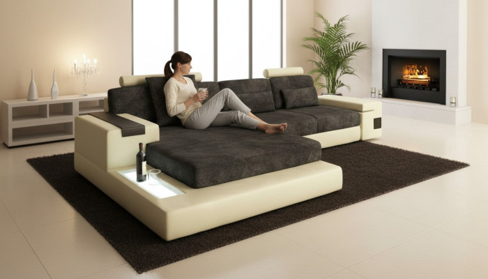Schlaf Ecksofa Wohnlandschaft Ecksofa Polster Eck Sitz Couch Modern L Form Big