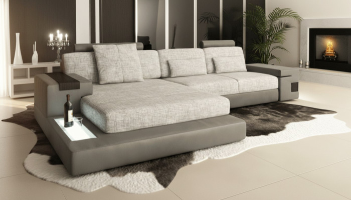 Design Sofa Couch Ecke Polstermöbel Wohnzimmer LForm Modern Elegant Textil Stoff