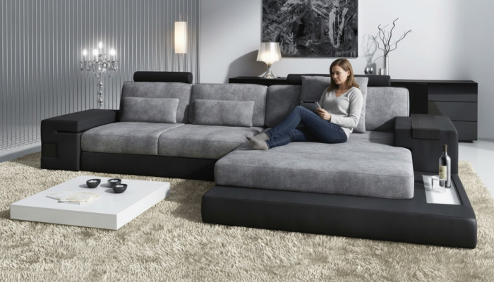 Ecksofa Wohnzimmer L-Form Polster Sofa Leder Design NEU Modern