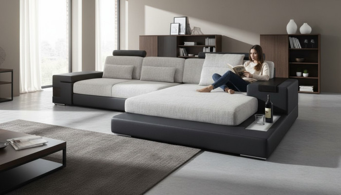 Stoff L-Form Couch Wohnzimmer Ecksofa moderne Design Textil großes Sofa Modern