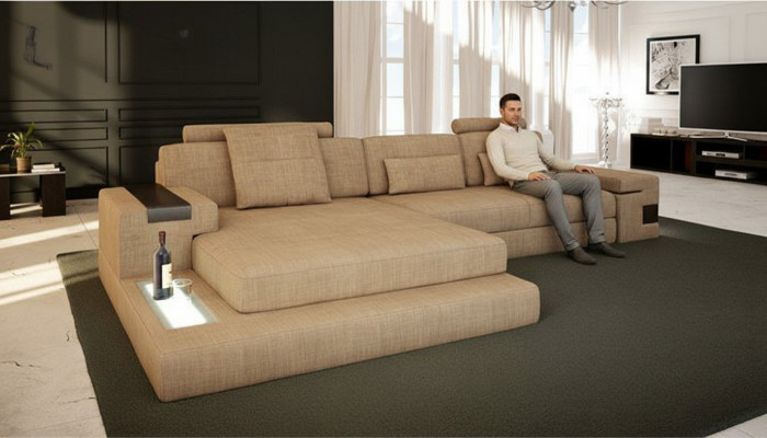Design Modern Sofa Stoff Braun Ecksofa L Form Couch Wohnlandschaft Sofa Eck Neu