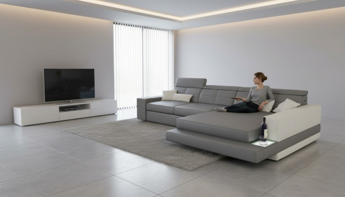 XXL Couch Ecksofa Leder Wohnlandschaft Sofa Design Modern Sofa L-Form