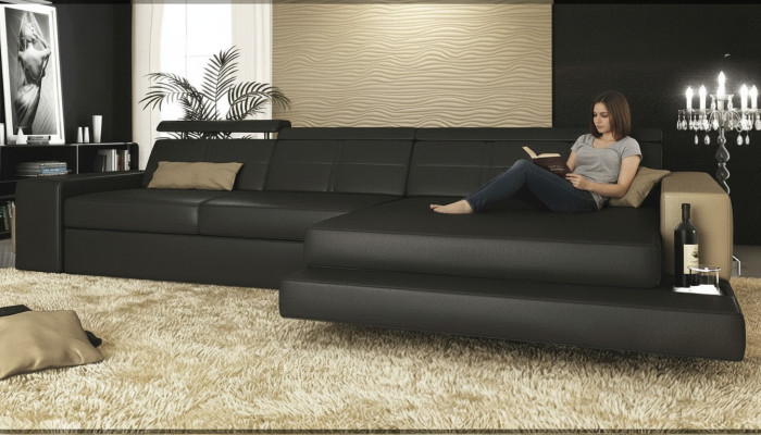 Ecksofa Couch Polster Wohnlandschaft Eck Ecke Leder Sofa Schwarz L Form
