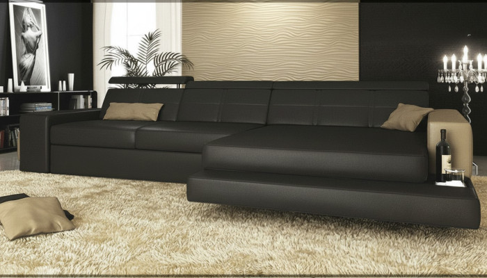 Ecksofa Couch Polster Wohnlandschaft Eck Ecke Leder Sofa Schwarz L Form