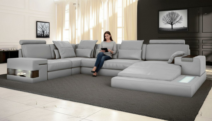 Schlafsofa Couch Design Polster Textil Eck Wohnlandschaft Ecksofa Stoff U-Form