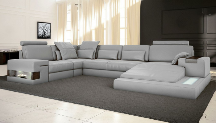Schlafsofa Couch Design Polster Textil Eck Wohnlandschaft Ecksofa Stoff U-Form