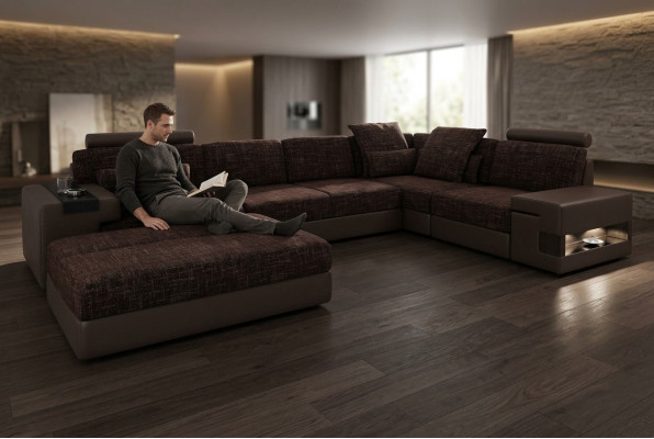 Polster Set Wohnzimmer L-Form Modern Designer Sofa Couch Ecke mit Hocker Möbel
