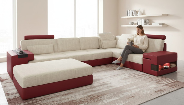 Moderne Sofa Ecke Set L-Form gepolsterte Sofas Couchen Couch Hocker Living Möbel