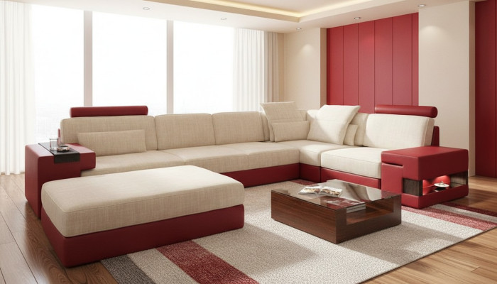 Moderne Sofa Ecke Set L-Form gepolsterte Sofas Couchen Couch Hocker Living Möbel