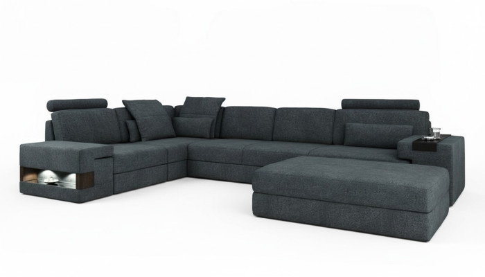Design Sofa Couch Ecke mit Hocker Polstermöbel Wohnzimmer L-Form Modern Luxus
