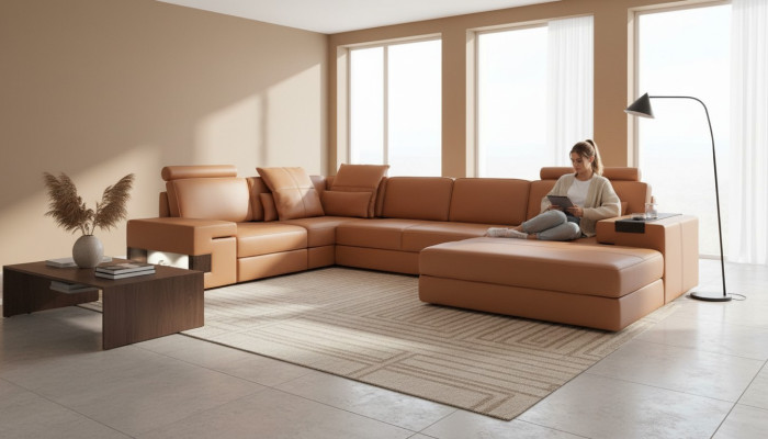 Moderne Luxus Sofa Ecke Set L-Form gepolsterte Leder Möbel Ledersofa