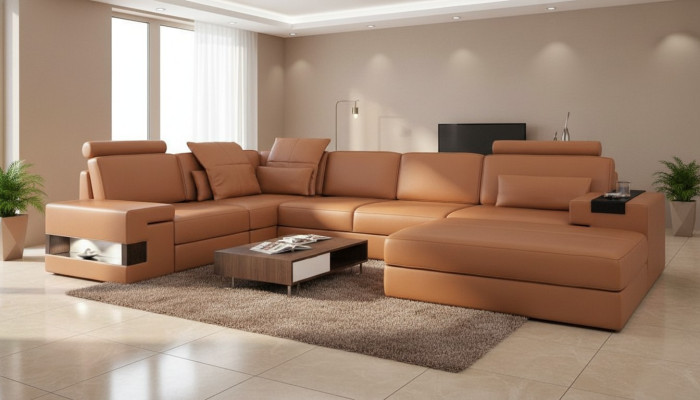 Moderne Luxus Sofa Ecke Set L-Form gepolsterte Leder Möbel Ledersofa