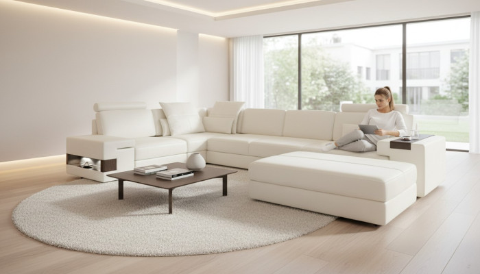 Designer Sofa Polster Couch Ecksofa mit Hocker Garnitur Wohnlandschaft L-Form