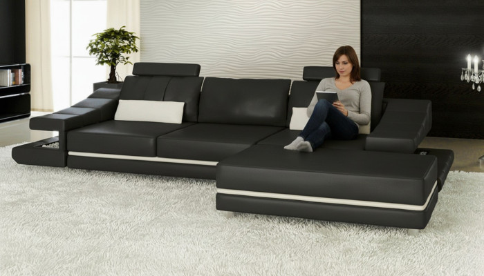 Modern Luxus edel Sofa Leder 3 Sitzer Hocker Wohnzimmer Büro NEU Kunst