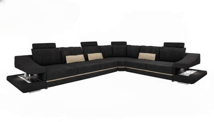 Wohnzimmer Textil Schwarz Sofa Sofas L-FormSitz Farbe Ecksofa Couch Polstermöbel