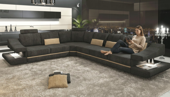 Wohnzimmer Textil neu L-Form Sitz Schlafsofa Möbel Ecksofa Couch Polstermöbel
