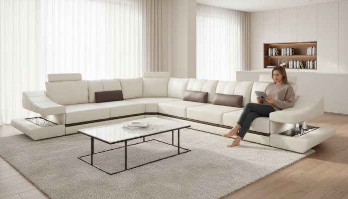 Sofas Design Ecksofa L-Form Möbel Bett Funktionen Textil Leder Schlafsofa Sofas