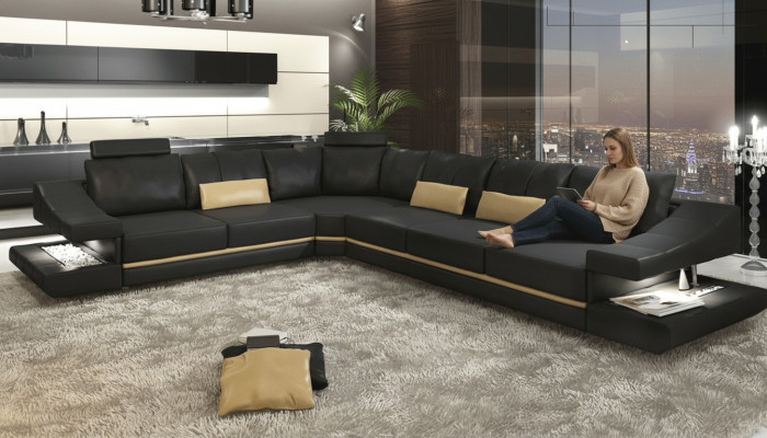 Wohnzimmer Textil L-Form Sofas Schwarz NEU Ecksofa Couch Polstermöbel