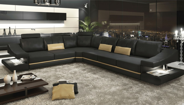 Wohnzimmer Textil L-Form Sofas Schwarz NEU Ecksofa Couch Polstermöbel