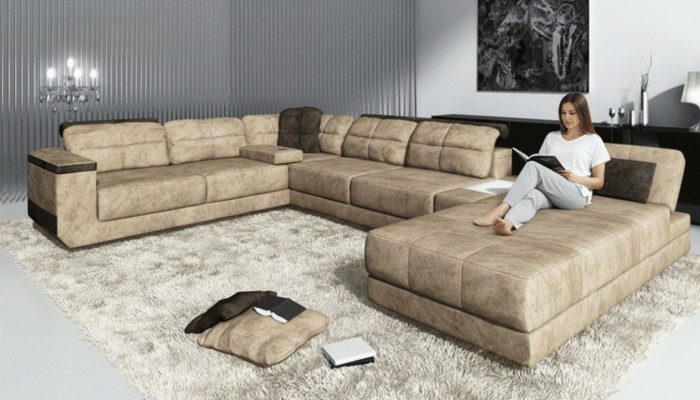 Wohnlandschaft Couch Polster Ecksofa Ledersofa Designer Sofa U Form Couchen Neu
