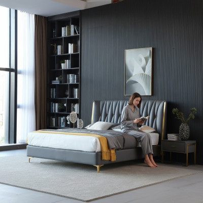Hotel Luxus Design Betten Polster Metall Leder Schlafzimmer Edelstahl