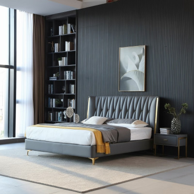 Hotel Luxus Design Betten Polster Metall Leder Schlafzimmer Edelstahl