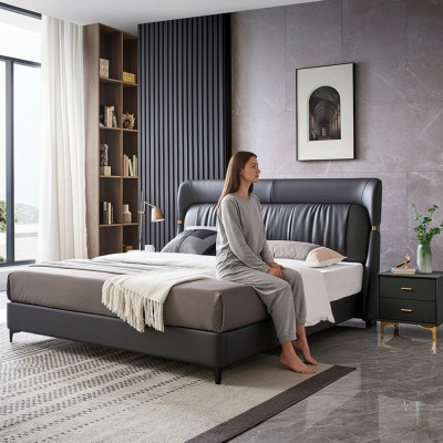 Luxus Bett Schlafzimmer Leder Polster Deko Doppel Betten Metall Design