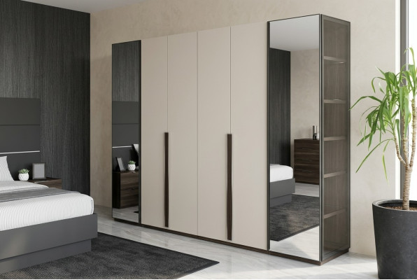 Schrank Designer Kleiderschrank mit Spiegel Schlafzimmer Luxus Möbel Holz Neu