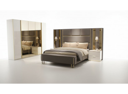Bett 2x Nachttische 3tlg. Schlafzimmer Doppelbett Design Möbel Holz Neu Set