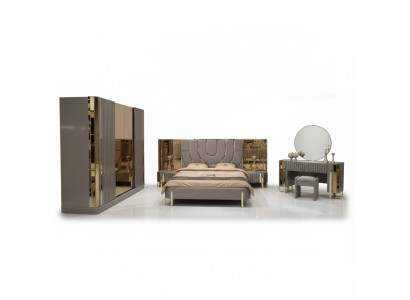 Schlafzimmer Set Luxus Komplettes Bett 2x Nachttisch Kleiderschrank 4tlg