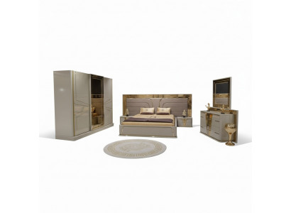 Schlafzimmer Komplettes Bett 2x Nachttische Kleiderschrank Kommode mit Spiegel